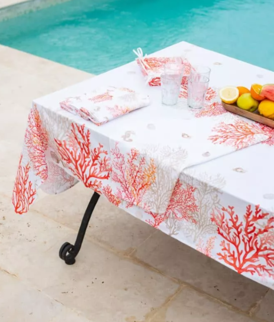 French tablecloth coated or cotton (Lagon. coral)